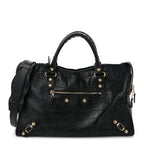Calfskin Crocodile Embossed Giant 12 Gold Hardware City Black
