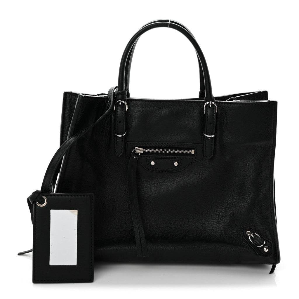 Grained Calfskin Papier Mini A4 Zip Around Tote Black