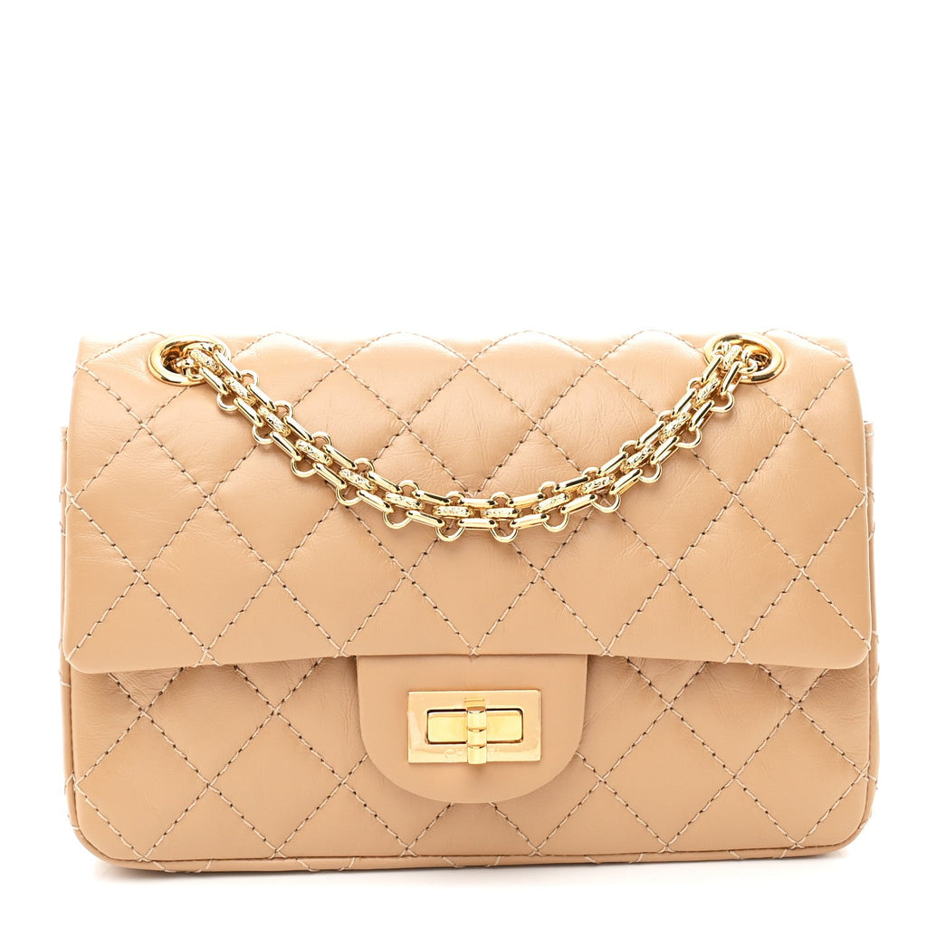 Aged Calfskin Quilted 2.55 Reissue Mini Flap Beige