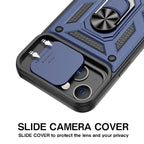Kickstand Ring Holder With Slide Camera Cover Tpu Magnetic Car Mount For Apple Iphone 13 In Blue