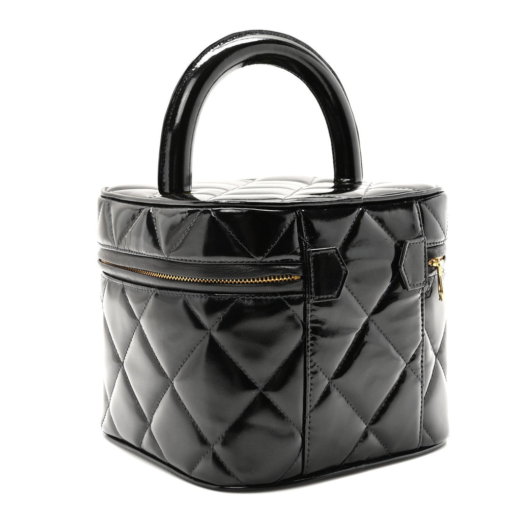 Patent Quilted Top Handle Vanity Case Black