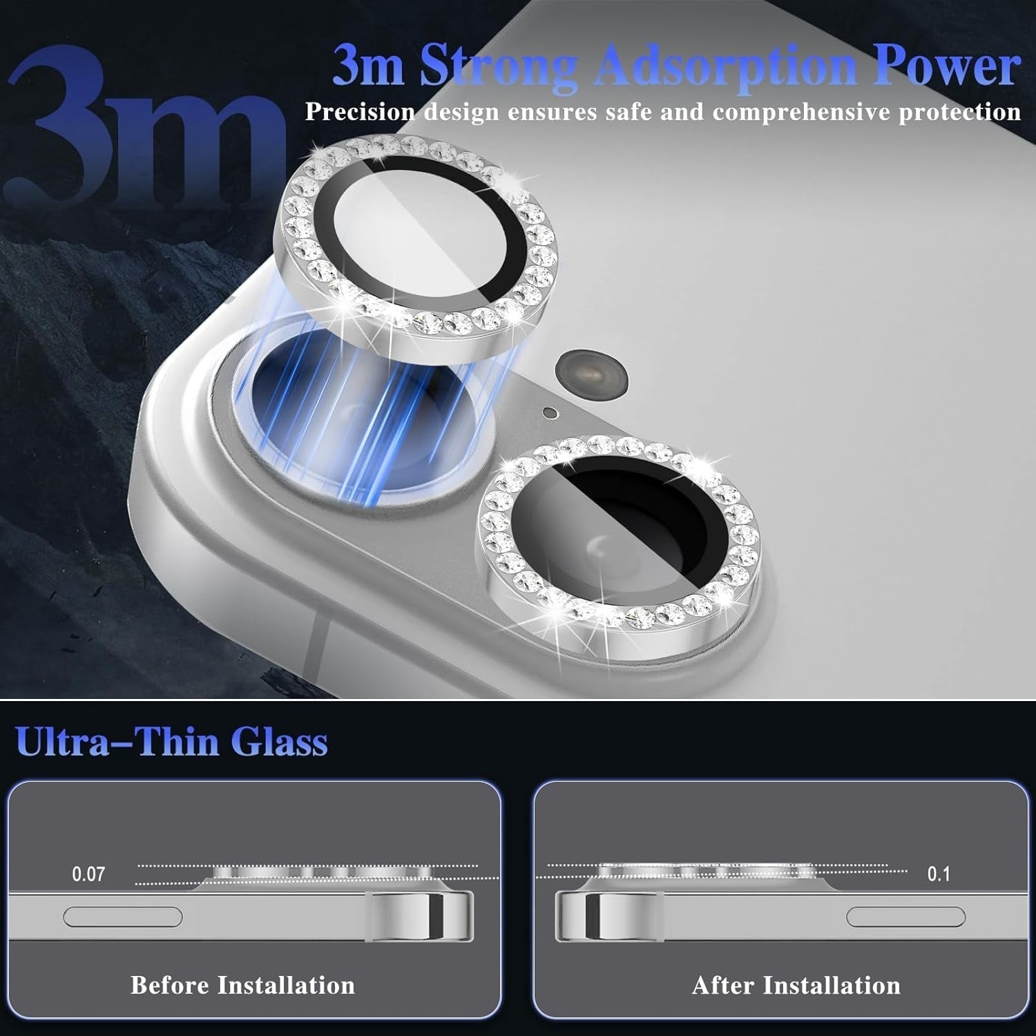 Entronix Camera Lens Protector Compatible with iPhone 16/16 Plus - Luxury Diamond Metal Cover