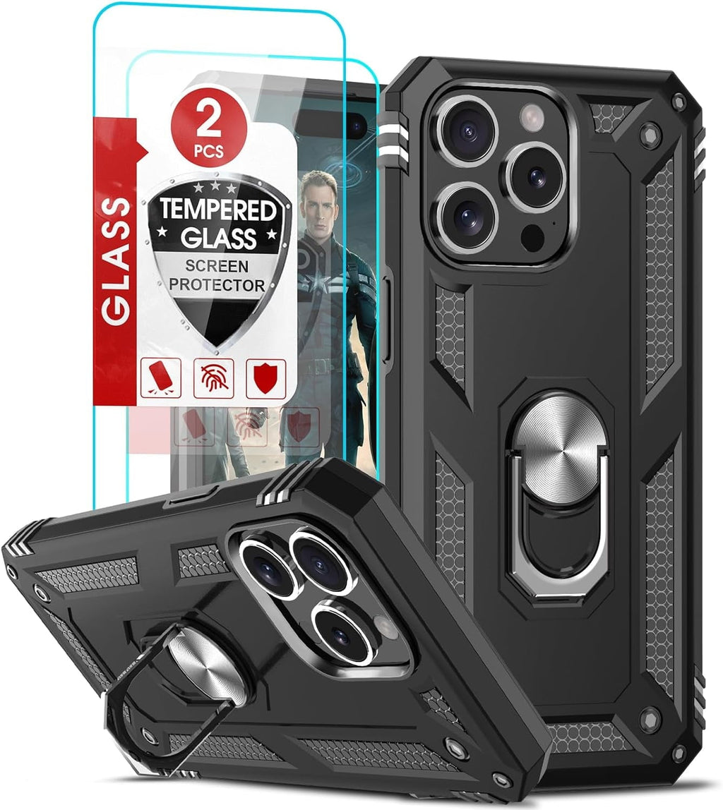 Entronix Bundle Compatible with iPhone 15 Pro - Guard Gripstand Case & 2 Clear Screen Protectors