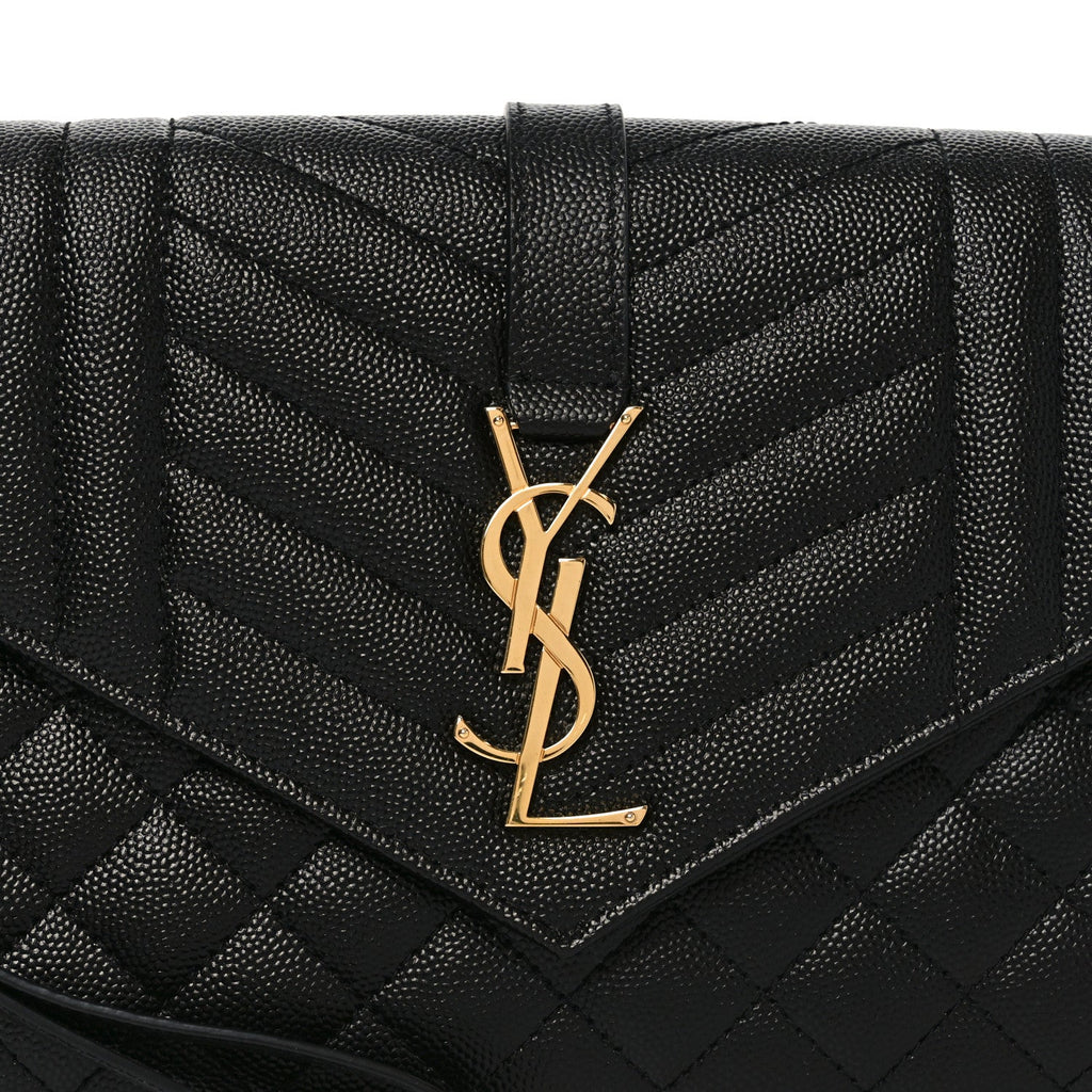 Grain De Poudre Textured Mixed Matelasse Triquilt Monogram Clutch Black
