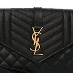Grain De Poudre Textured Mixed Matelasse Triquilt Monogram Clutch Black