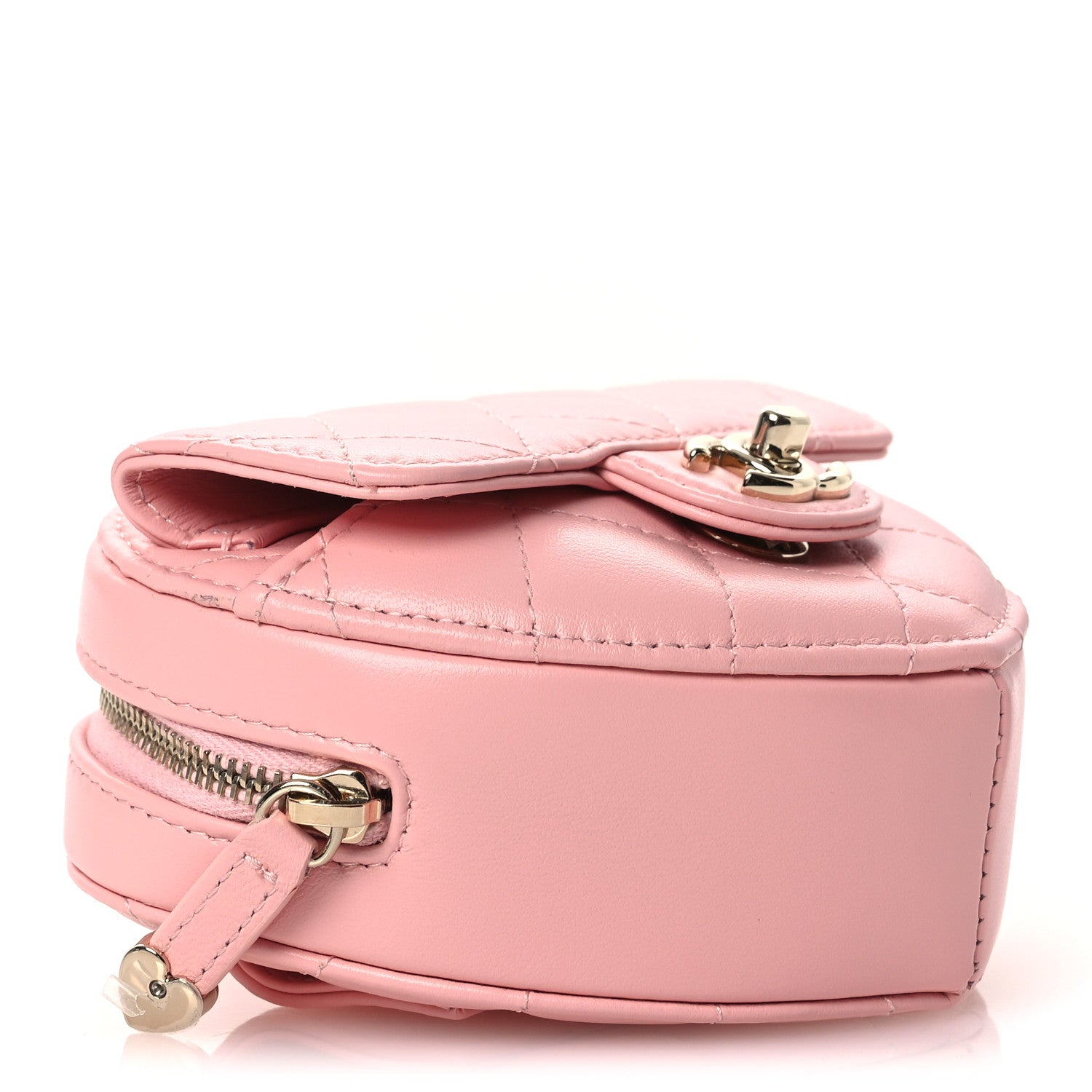 Lambskin Quilted CC In Love Heart Waist Belt Bag With Chain Light Pink