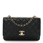 Lambskin Quilted Trendy CC Wallet On Chain WOC Black