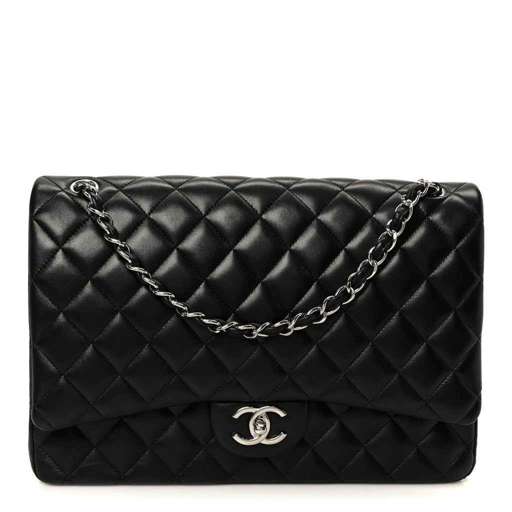 Lambskin Quilted Maxi Double Flap Black