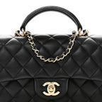 Lambskin Quilted Mini Top Handle Rectangular Flap Black