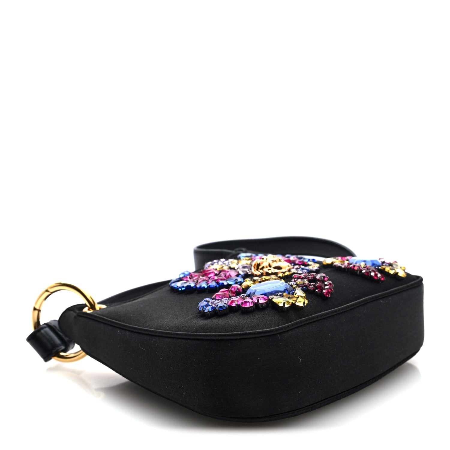 Satin Crystal Embellished La Medusa Mini Hobo Bag Black Multicolor