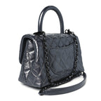 Metallic Aged Calfskin Quilted Mini Coco Handle Flap Charcoal