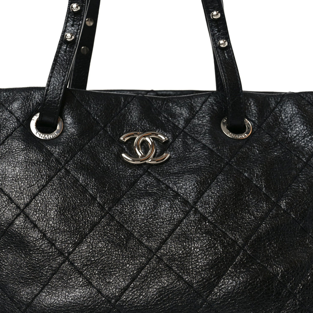 Glazed Calfskin Large On The Road Tote Black