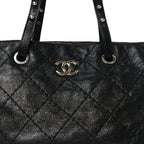 Glazed Calfskin Large On The Road Tote Black