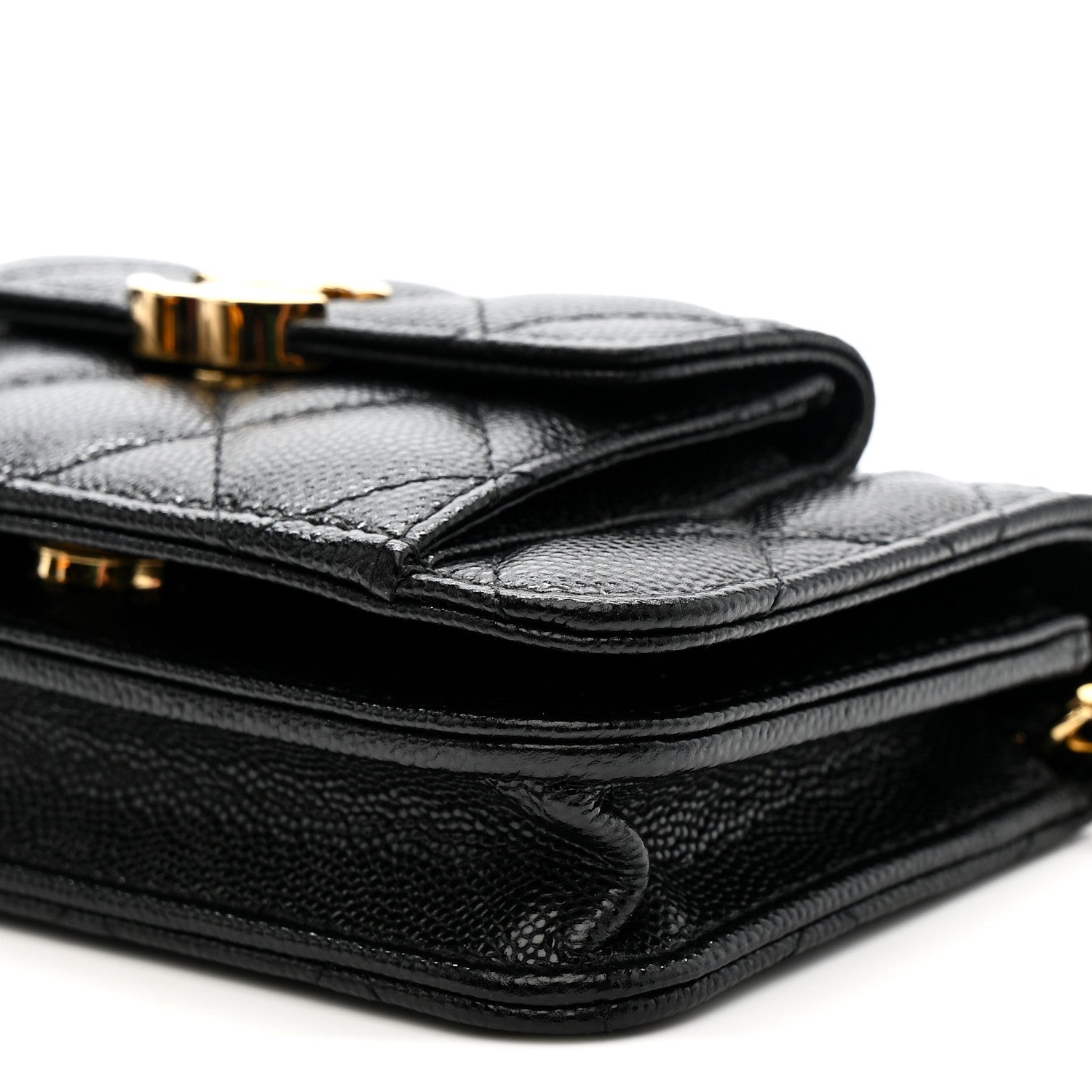 Caviar Quilted Pocket Twins Clutch With Chain Black