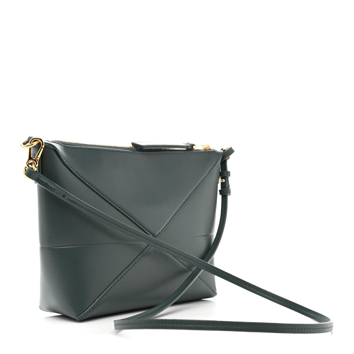Shiny Calfskin Puzzle Fold Pouch Vetiver