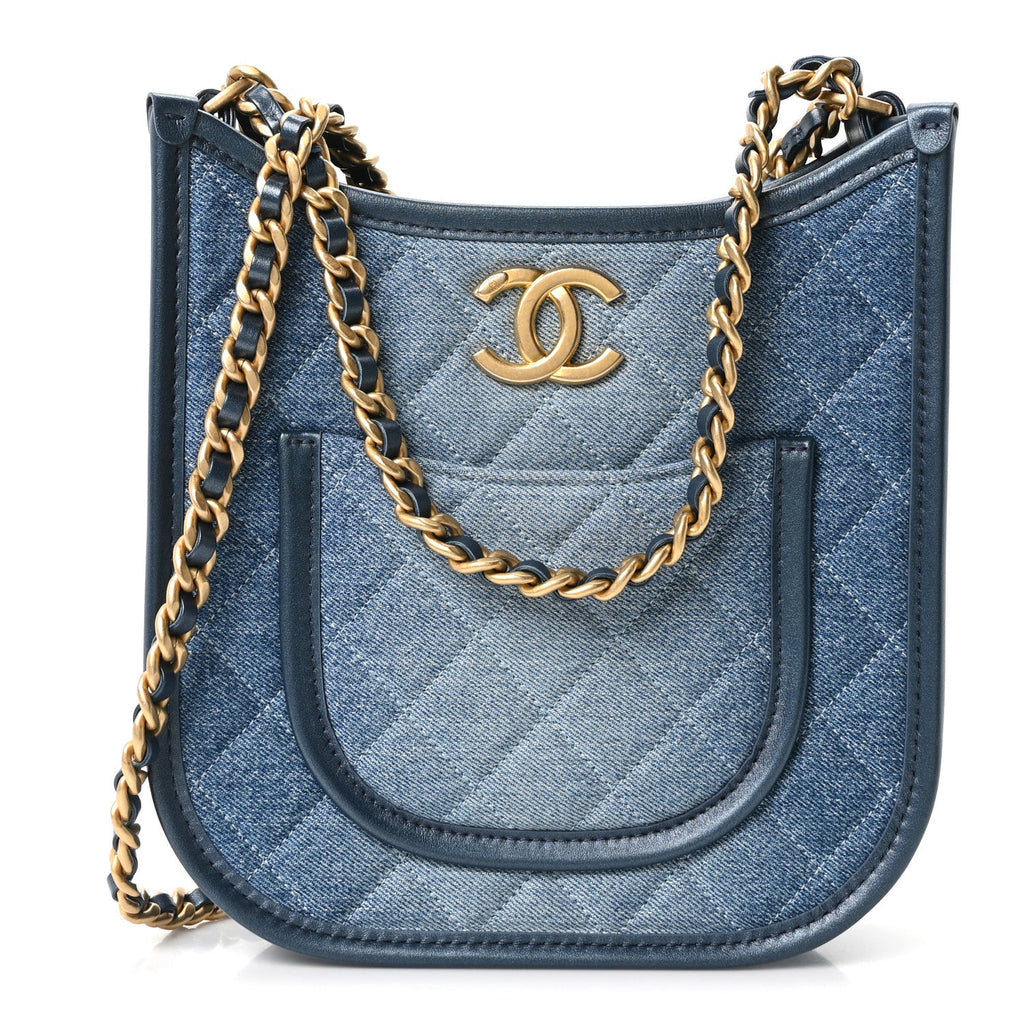 Washed Denim Quilted Small Hobo Blue