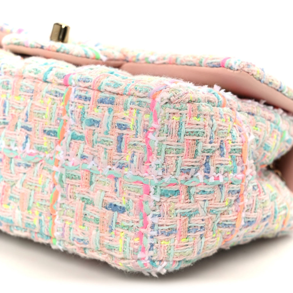 Tweed Quilted Mini Rectangular Flap Pink Green Orange Purple