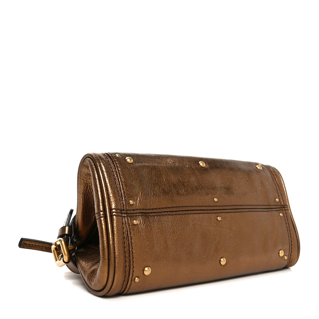 Metallic Calfskin Small Paddington Satchel Golden Brown