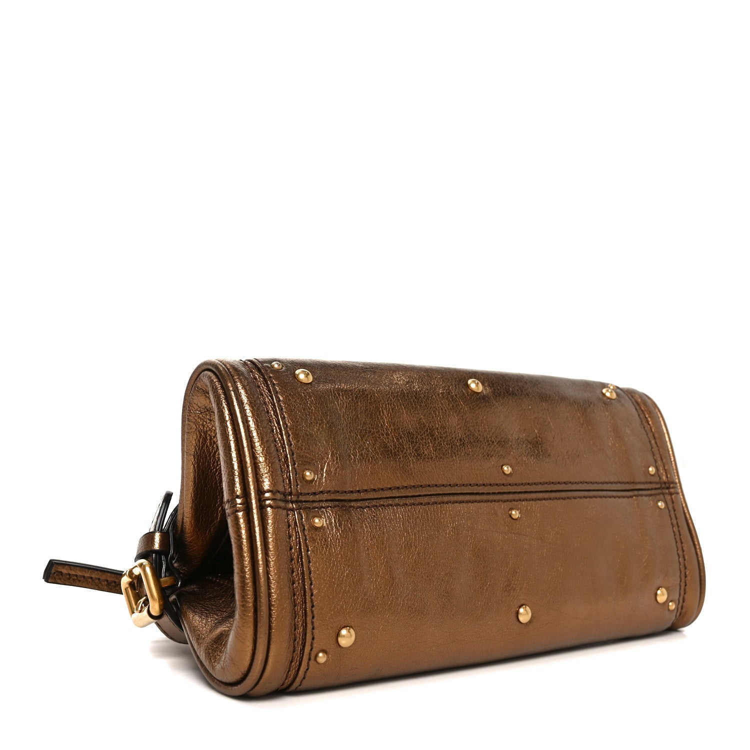 Metallic Calfskin Small Paddington Satchel Golden Brown