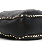 Pebbled Calfskin Large Rockstud Flip-Lock Messenger Bag Black