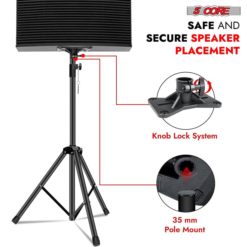 Speaker Stand Pair Height Adjustable Universal PA DJ Tripod Studio Monitor Stands Heavy Duty w 35mm Compatible Insert for Home On Stage In Studio Use Black - SS HD 2PK BLK WOB