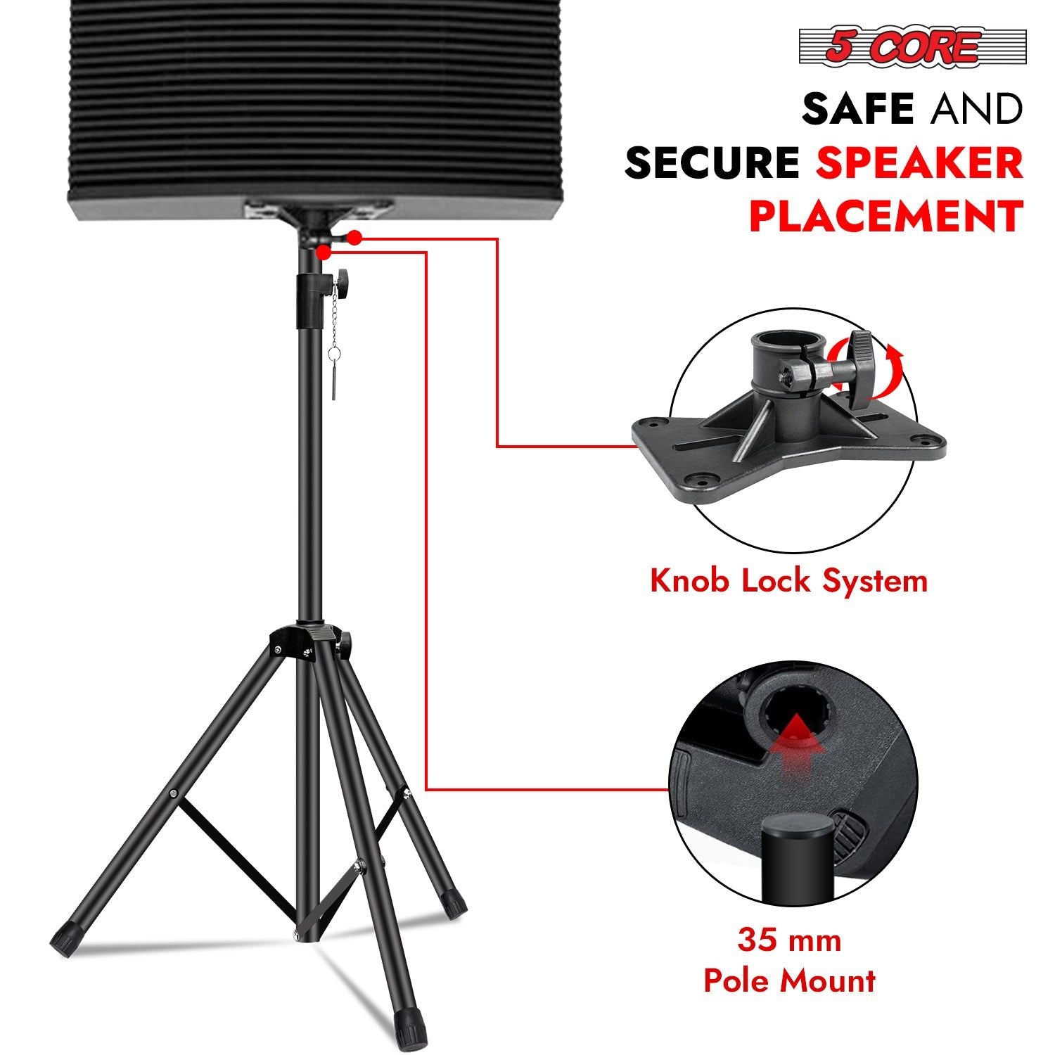 Speaker Stand Pair Height Adjustable Universal PA DJ Tripod Studio Monitor Stands Heavy Duty w 35mm Compatible Insert for Home On Stage In Studio Use Black - SS HD 2PK BLK WOB