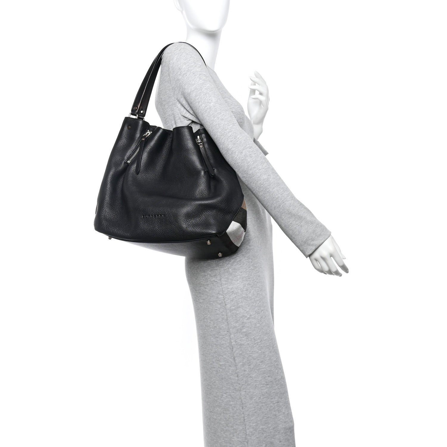 Grainy Calfskin House Check Medium Maidstone Black