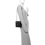 Lambskin Quilted Square Front Pocket Clutch With Chain Black