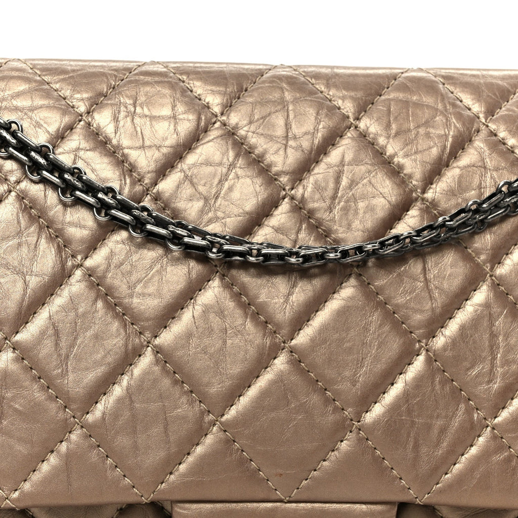 Metallic Aged Calfskin Quilted 2.55 Reissue 227 Flap Dark Gold