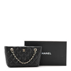 Caviar Quilted Classic Clutch Tote With Chain Black