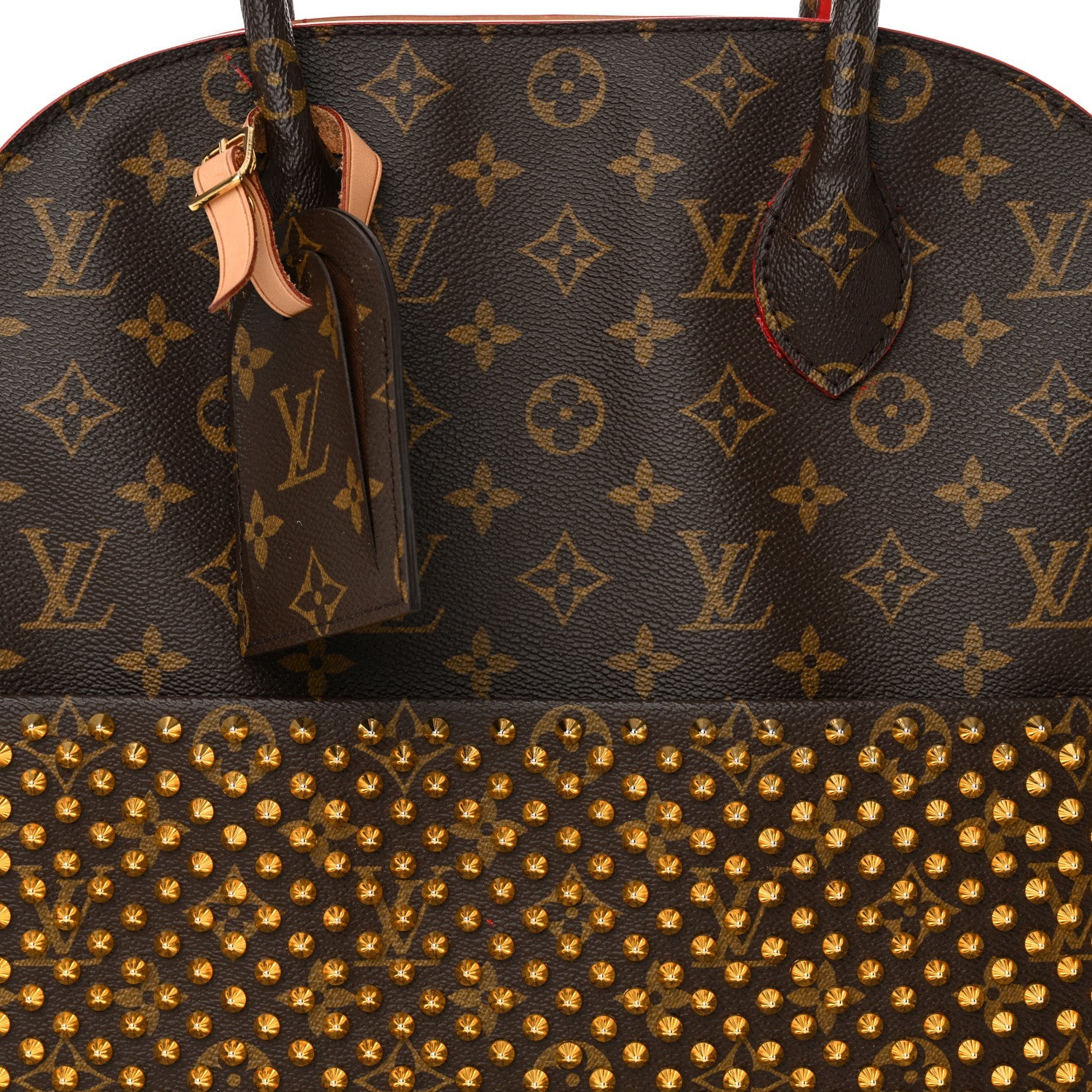 Monogram Calf Hair Spikes Iconoclasts Christian Louboutin Tote Red