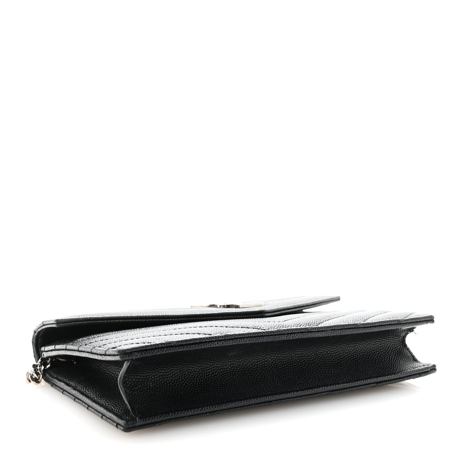 Grain De Poudre Matelasse Chevron Monogram Envelope Chain Wallet Black