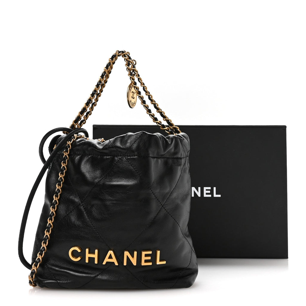 Shiny Calfskin Quilted Mini Chanel 22 Black