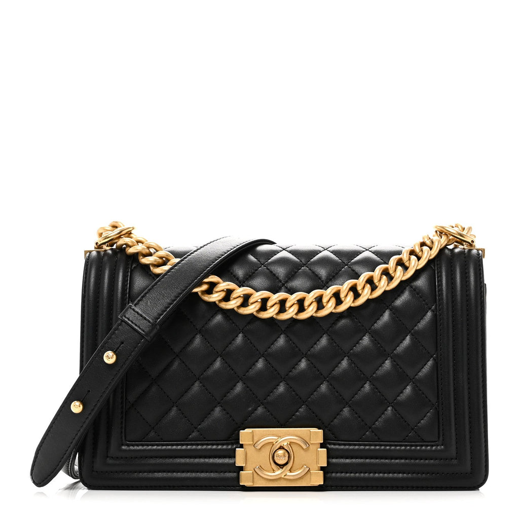Lambskin Quilted Medium Boy Flap Black