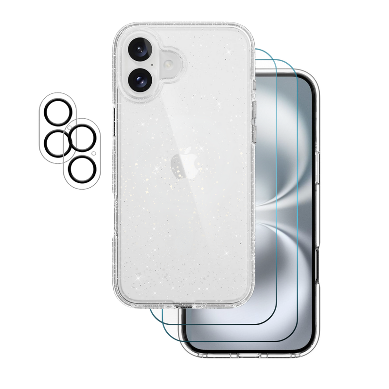 Entronix Bundle Compatible with iPhone 17 - [Hard] Glitter Clear Case, 2 Clear Screen Protector & 2 Camera Lens Protectors