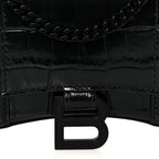 Shiny Calfskin Monochrome Crocodile Embossed Hourglass Chain Bag Black