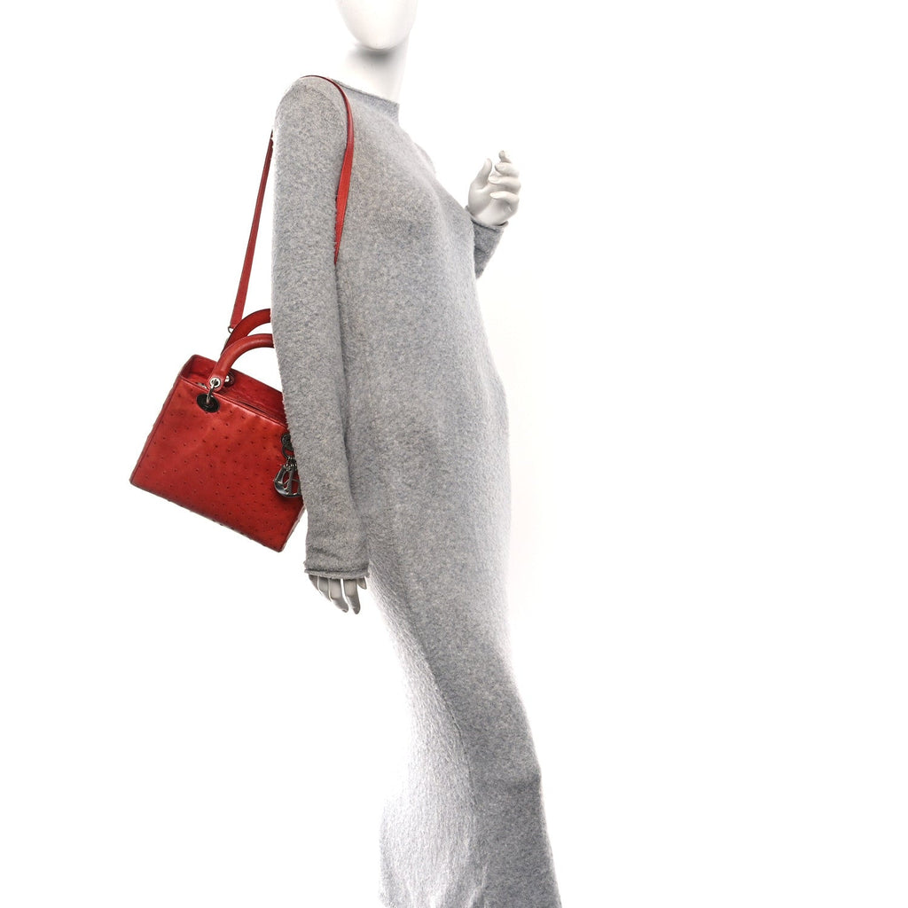 Ostrich Medium Lady Dior Red