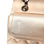 Metallic Lambskin Quilted Medium Double Flap Gold Black