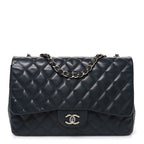 Lambskin Quilted Jumbo Single Flap Grey