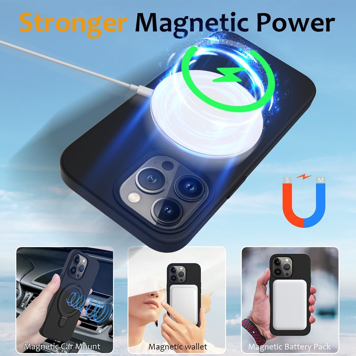 Entronix [Magnetic] Case Compatible with iPhone 16 Pro - Soft-Touch Liquid Silicone Gripstand