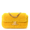 Fluffy Shearling Triomphe Claude Chain Shoulder Bag Yellow