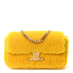 Fluffy Shearling Triomphe Claude Chain Shoulder Bag Yellow