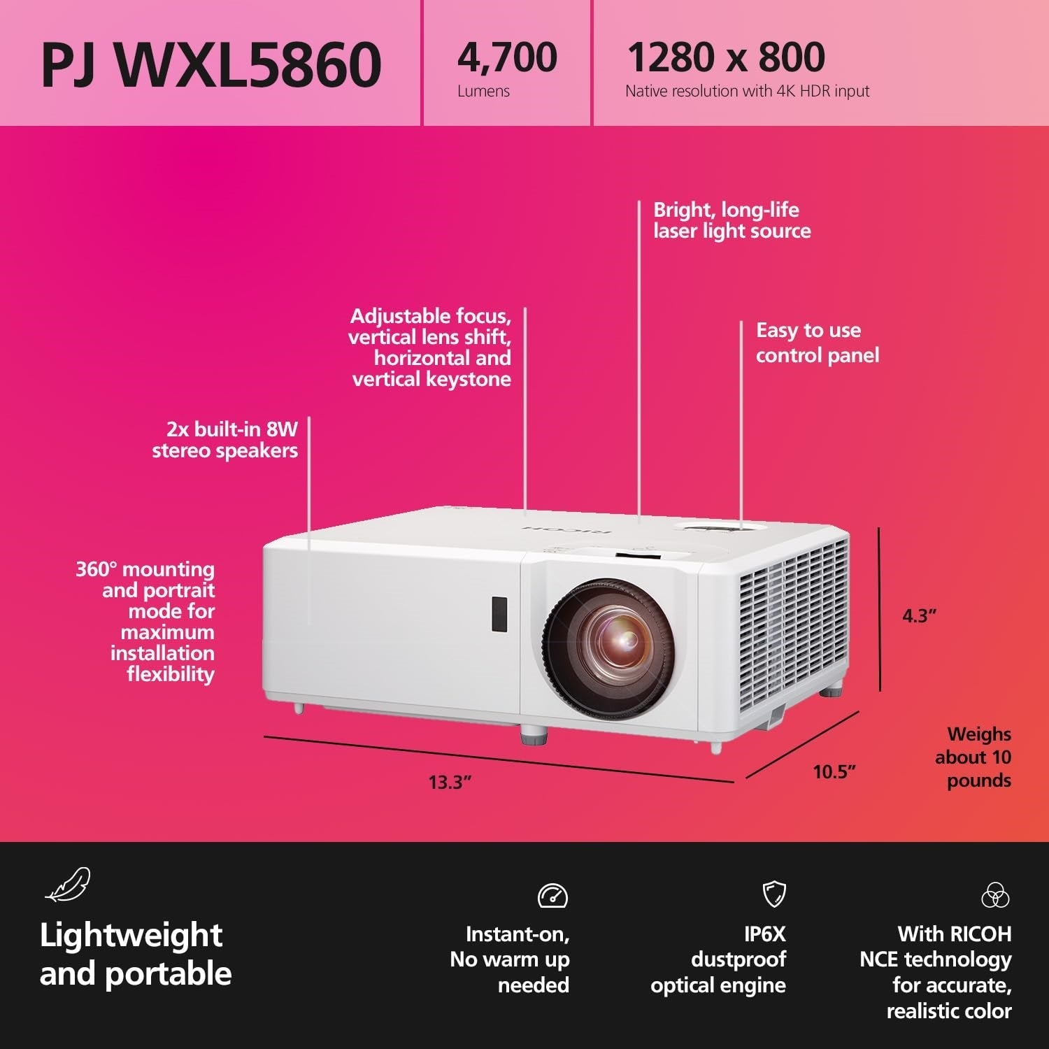 Ricoh PJ WXL5860 Compact DLP Laser