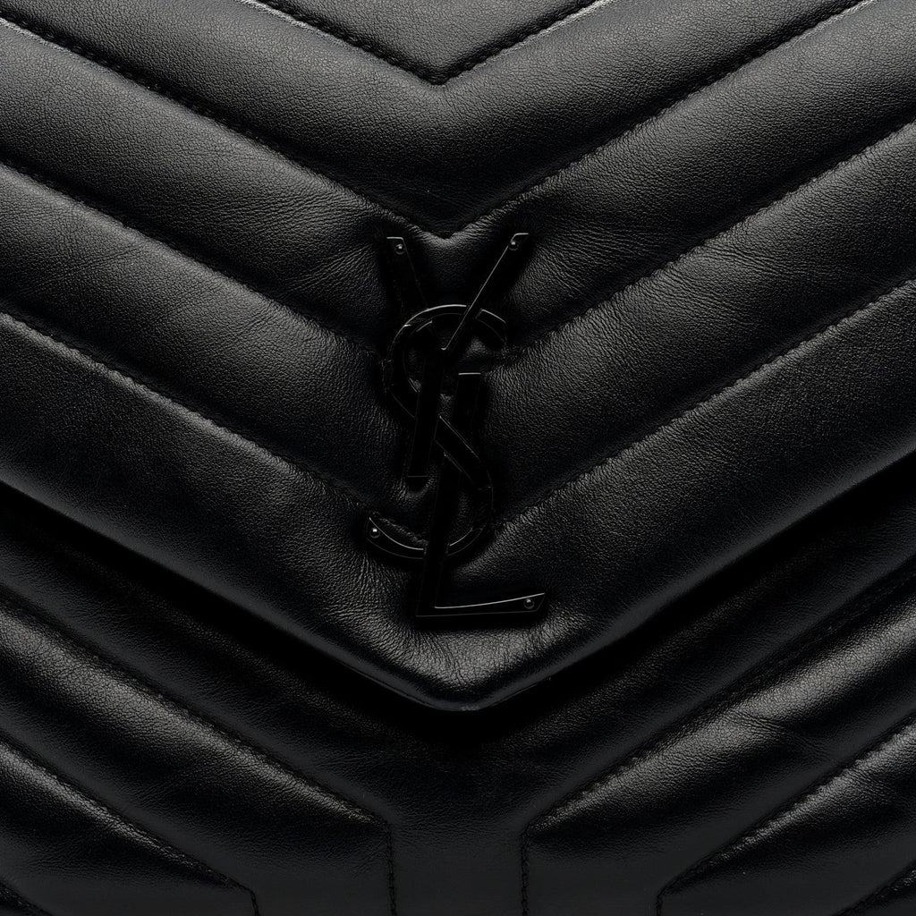 Calfskin Y Quilted Monogram Monochrome Medium Loulou Chain Satchel Black