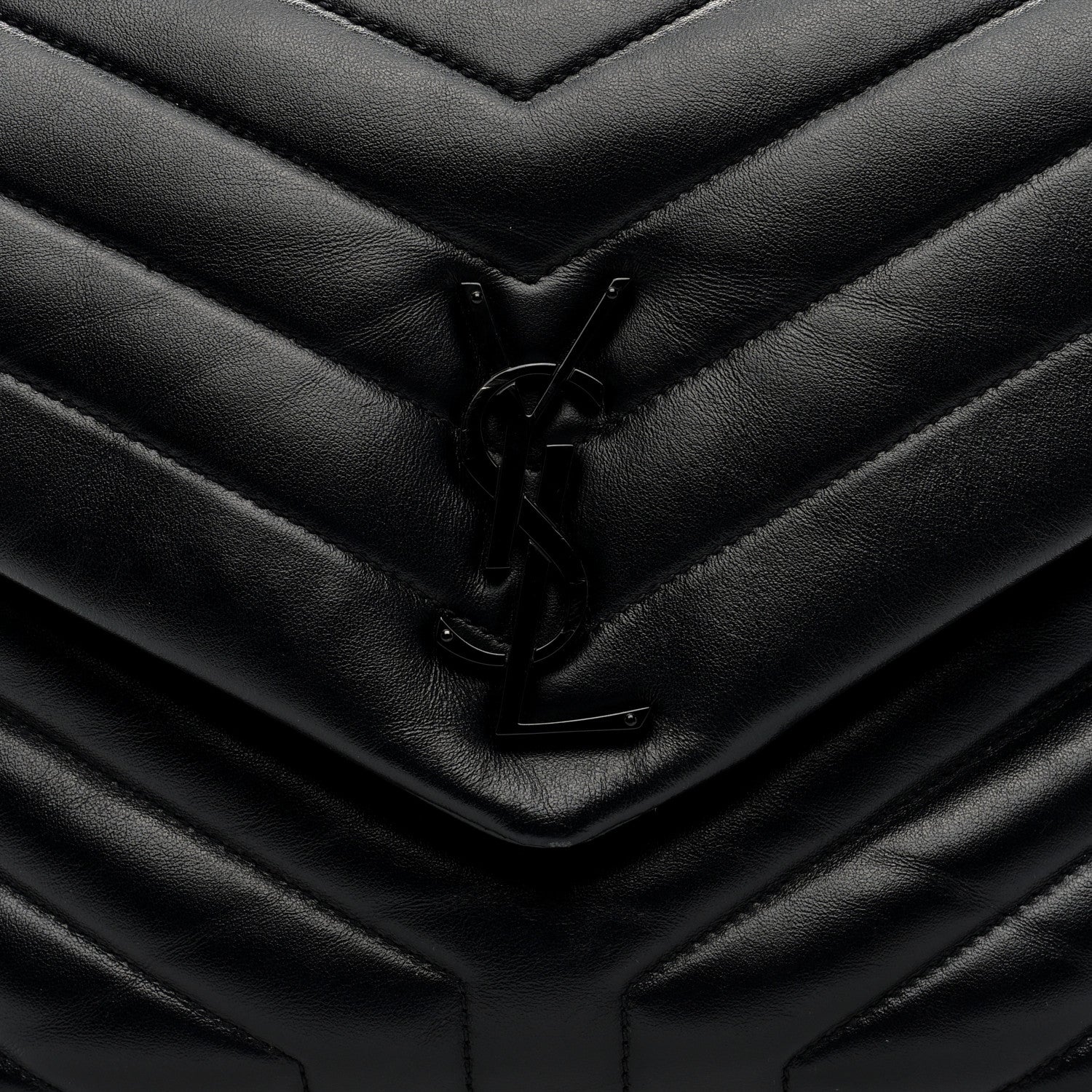 Calfskin Y Quilted Monogram Monochrome Medium Loulou Chain Satchel Black