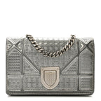 Metallic Patent Micro-Cannage Baby Diorama Flap Bag Silver