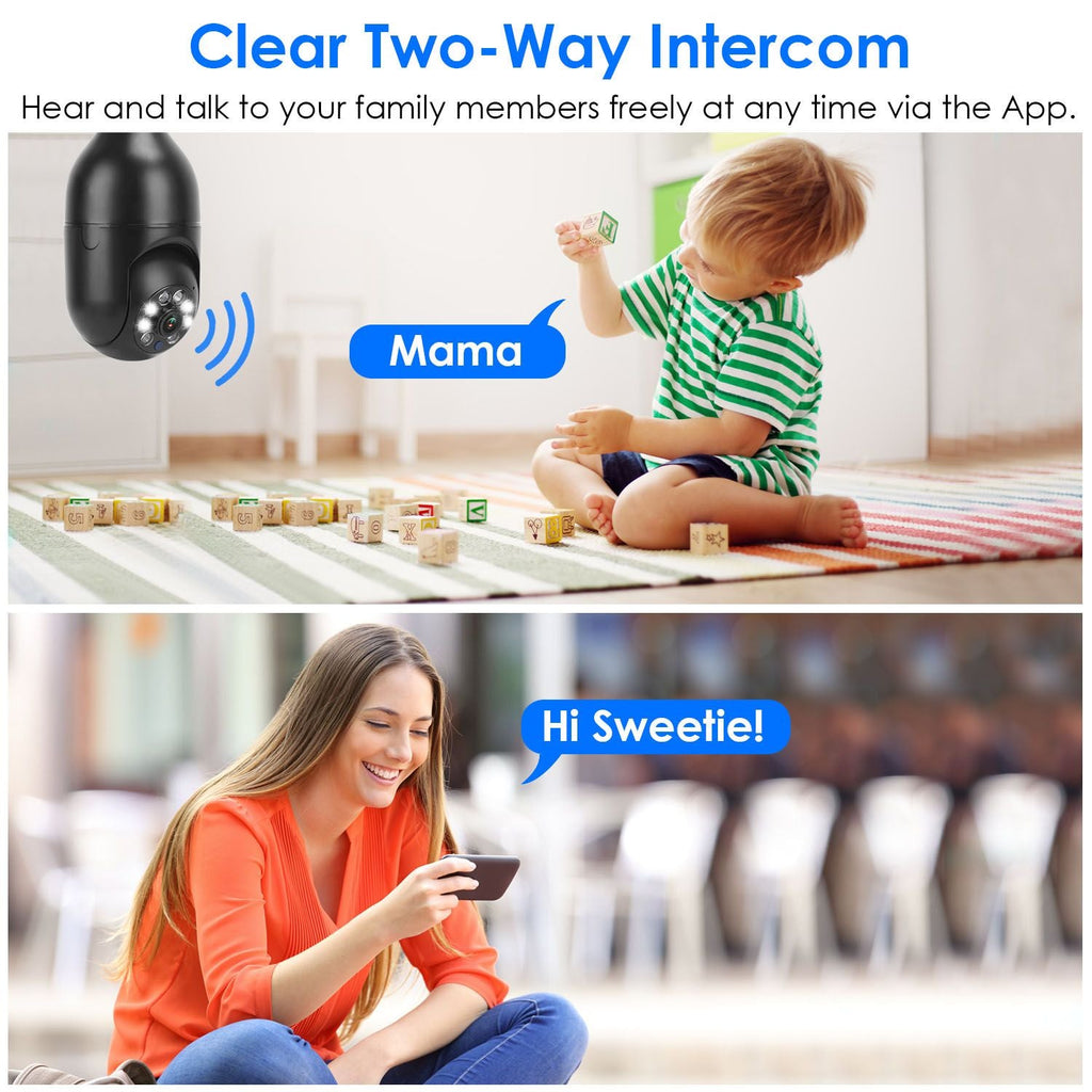 E27 WiFi Bulb Digital Camera 1080P FHD WiFi IP Pan Tilt Security Surveillance Camera with Two-Way Audio Night Vision Motion Detection Function APP Control