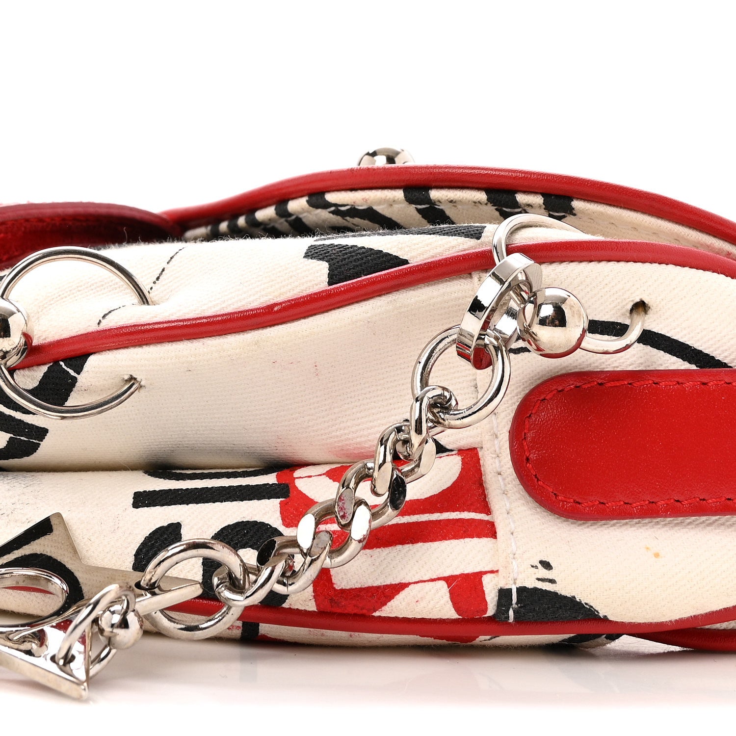 Canvas Hardcore Pierced Saddle Bag White Red Black