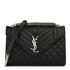 Grain De Poudre Textured Mixed Matelasse Triquilt Medium Monogram Satchel Black