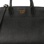 Saffiano City Calfskin Medium Bibliothèque Top Handle Black Fuoco